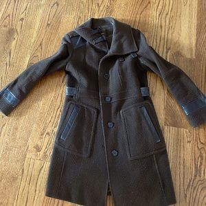 Cole Haan Brown Wool Coat with leather accents